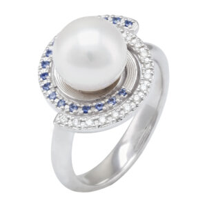 Elegantan prsten sa biserom i dragim kamenjem